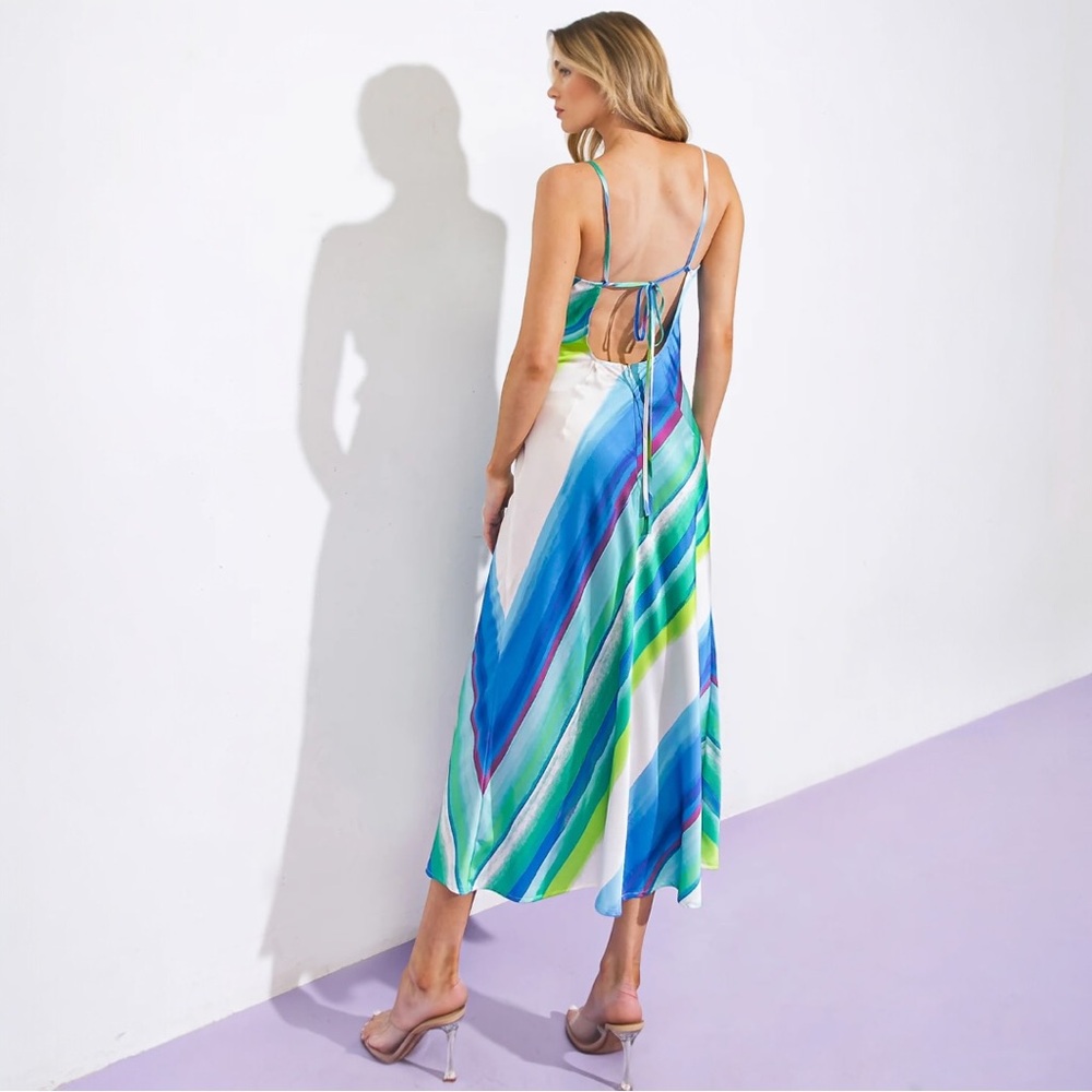Flying Tomato Stripe Satin Cowl Midi Dress S / M / L - Picture 2 of 6